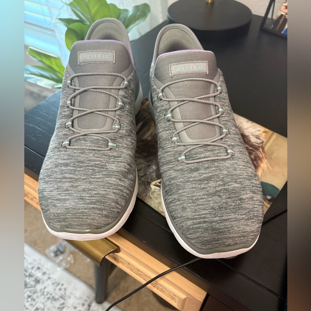 Skechers Women's Summits Dazzling Haze Hands Free Slip In Sneakers wide gray